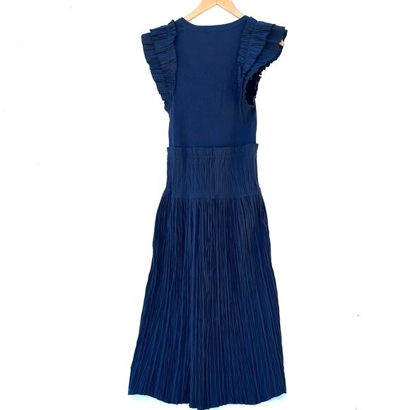 New Ulla Johnson Virginia Midi Dress Ruffle Shoulders Midnight Navy Blue 10 - Picture 6 of 14